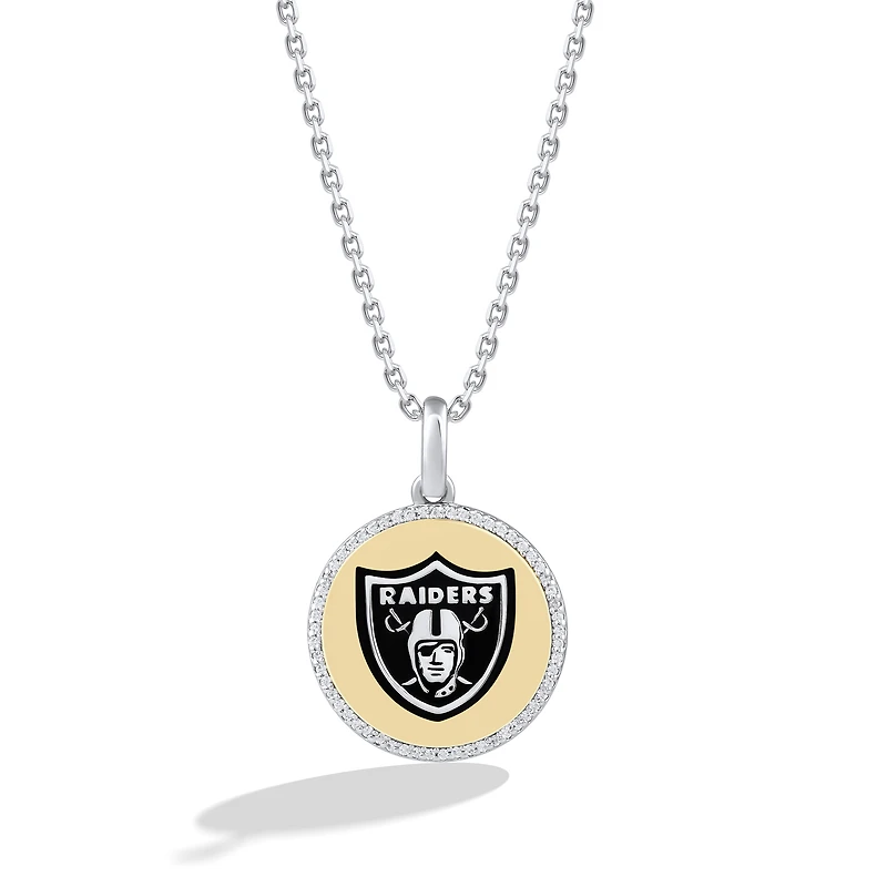 True Fan Las Vegas Raiders 1/10 CT. T.W. Diamond Enamel Disc Necklace