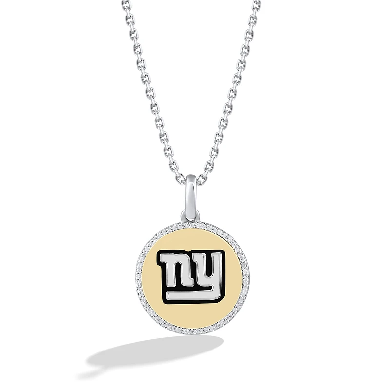 True Fan New York Giants 1/10 CT. T.W. Diamond Enamel Disc Necklace