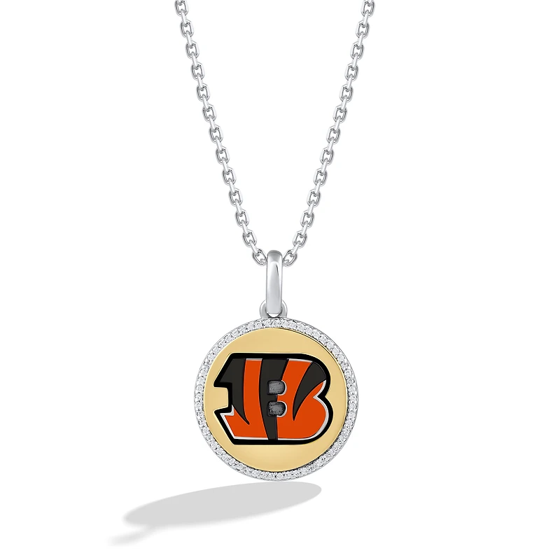 True Fan Cincinnati Bengals 1/10 CT. T.W. Diamond Enamel Disc Necklace