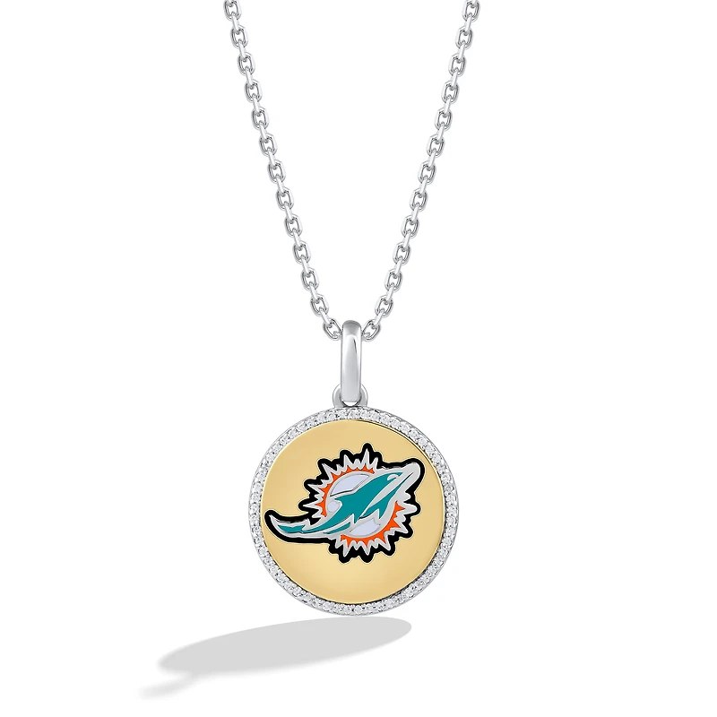 True Fan Miami Dolphins 1/10 CT. T.W. Diamond Enamel Disc Necklace