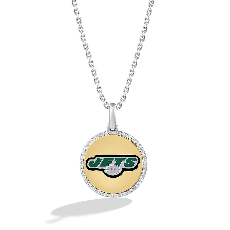 True Fan New York Jets 1/10 CT. T.W. Diamond Enamel Disc Necklace