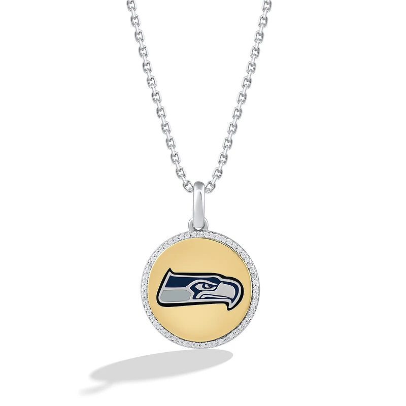 True Fan Seattle Seahawks 1/10 CT. T.W. Diamond Enamel Disc Necklace