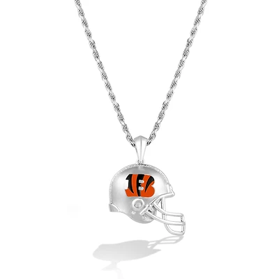 True Fan Silver Cincinnati Bengals 1/20 CT. T.W. Diamond Helmet Necklace
