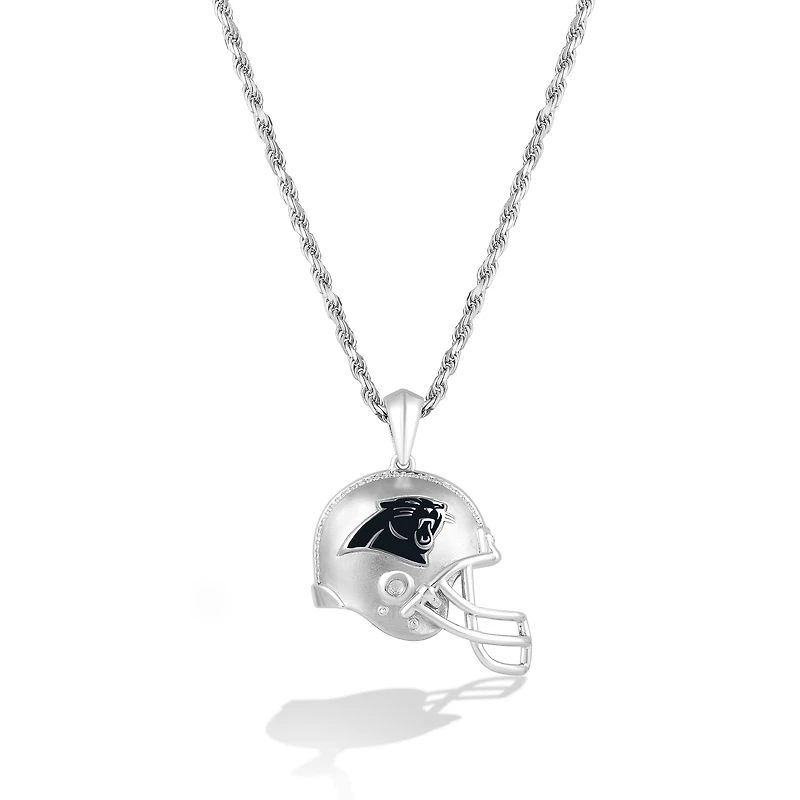 True Fan Silver Carolina Panthers 1/20 CT. T.W. Diamond Helmet Necklace