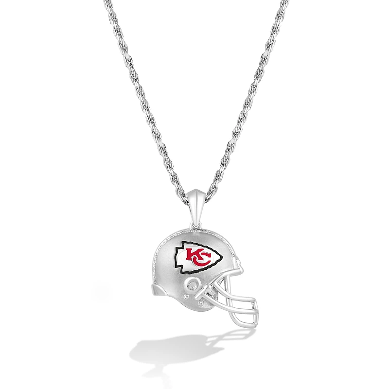 True Fan Silver Kansas City Chiefs 1/20 CT. T.W. Diamond Helmet Necklace