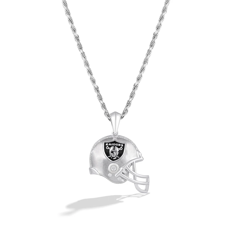 True Fan Silver Las Vegas Raiders 1/20 CT. T.W. Diamond Helmet Necklace