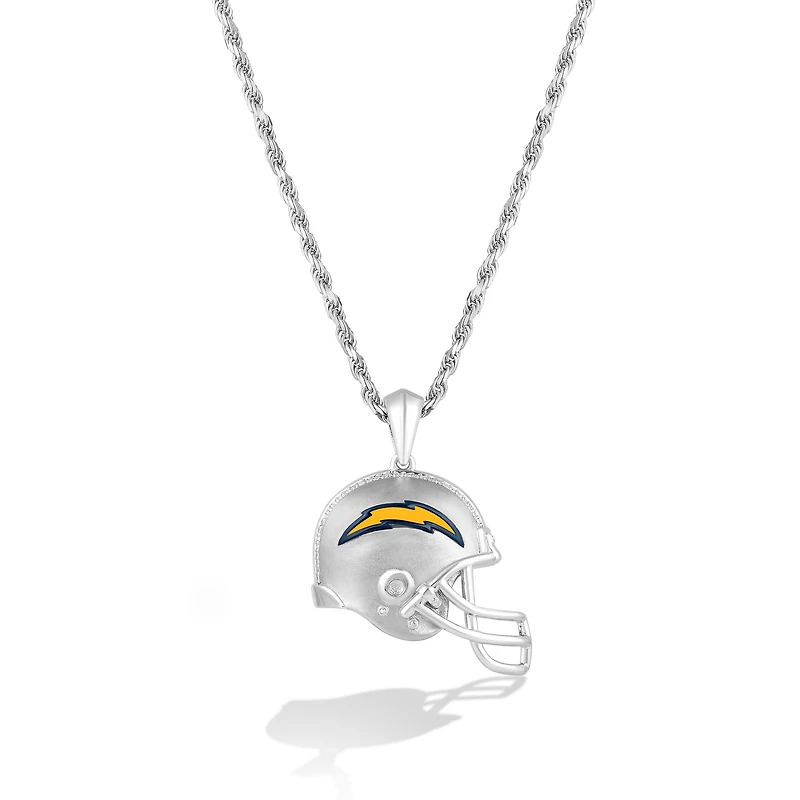 True Fan Silver Los Angeles Chargers 1/20 CT. T.W. Diamond Helmet Necklace
