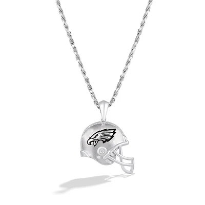 True Fan Silver Philadelphia Eagles 1/20 CT. T.W. Diamond Helmet Necklace