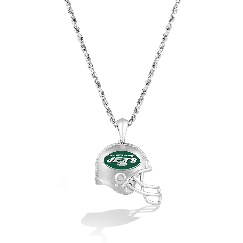 True Fan Silver New York Jets 1/20 CT. T.W. Diamond Helmet Necklace
