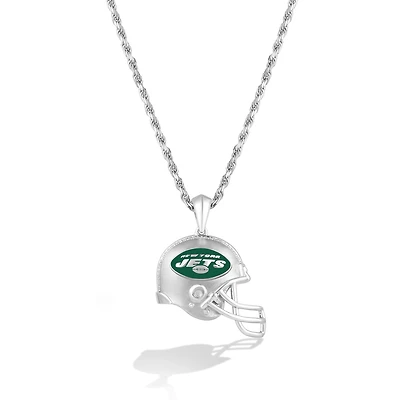 True Fan Silver New York Jets 1/20 CT. T.W. Diamond Helmet Necklace