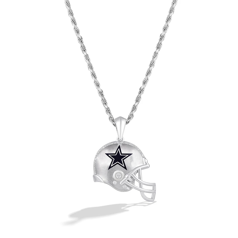 True Fan Silver Dallas Cowboys 1/20 CT. T.W. Diamond Helmet Necklace