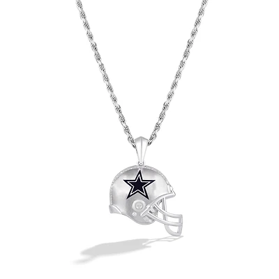 True Fan Silver Dallas Cowboys 1/20 CT. T.W. Diamond Helmet Necklace