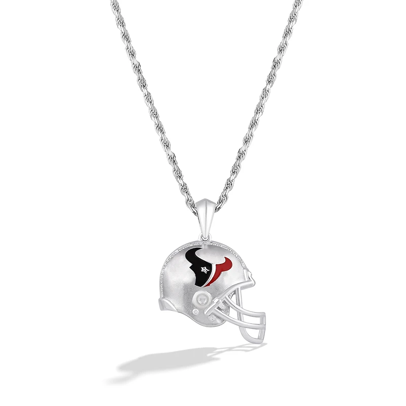 True Fan Silver Houston Texans 1/20 CT. T.W. Diamond Helmet Necklace
