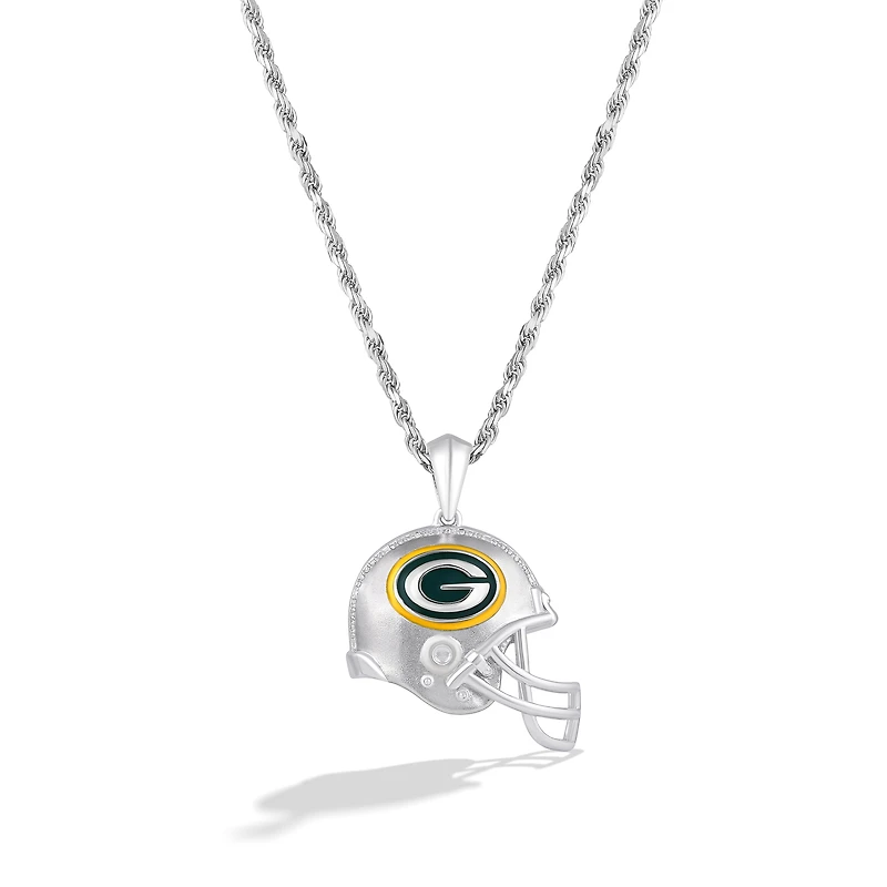True Fan Silver Green Bay Packers 1/20 CT. T.W. Diamond Helmet Necklace