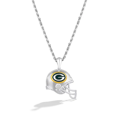 True Fan Silver Green Bay Packers 1/20 CT. T.W. Diamond Helmet Necklace