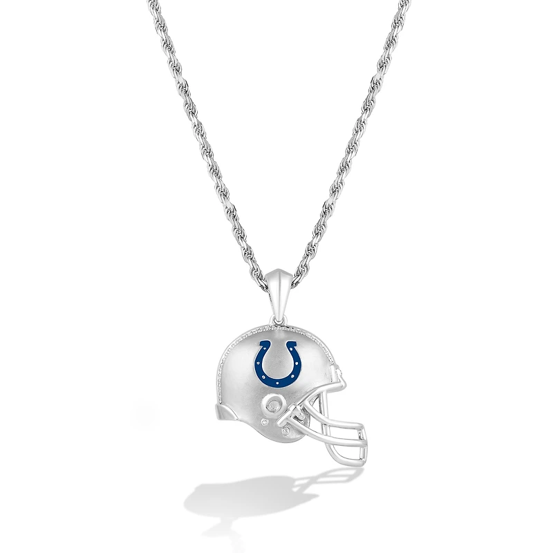 True Fan Silver Indianapolis Colts 1/20 CT. T.W. Diamond Helmet Necklace