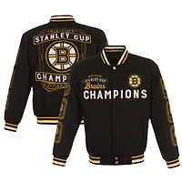 Men's JH Design Black Boston Bruins Six-Time Stanley Cup Champions Reversible All Wool Full-Snap Jacket