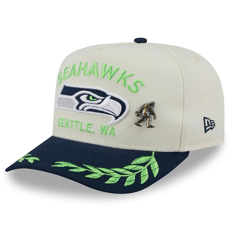 Men's New Era Cream/College Navy Seattle Seahawks 2025 NFL Draft A-Frame 59FIFTY Fitted Hat