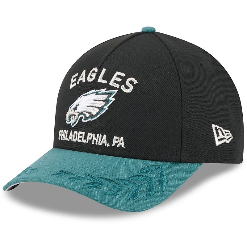 Men's New Era Black/Midnight Green Philadelphia Eagles 2025 NFL Draft 9FORTY A-Frame M-Crown Adjustable Hat