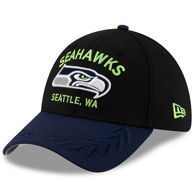 Men's New Era  Black/College Navy Seattle Seahawks 2025 NFL Draft 39THIRTY Flex Hat