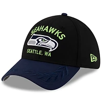 Men's New Era  Black/College Navy Seattle Seahawks 2025 NFL Draft 39THIRTY Flex Hat