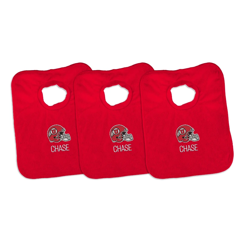 Infant Chad & Jake Utah Utes Personalized 3-Pack Bib Set