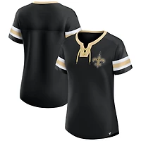 Women's Fanatics Black New Orleans Saints Bling Athena Jersey Style Lace-up T-Shirt