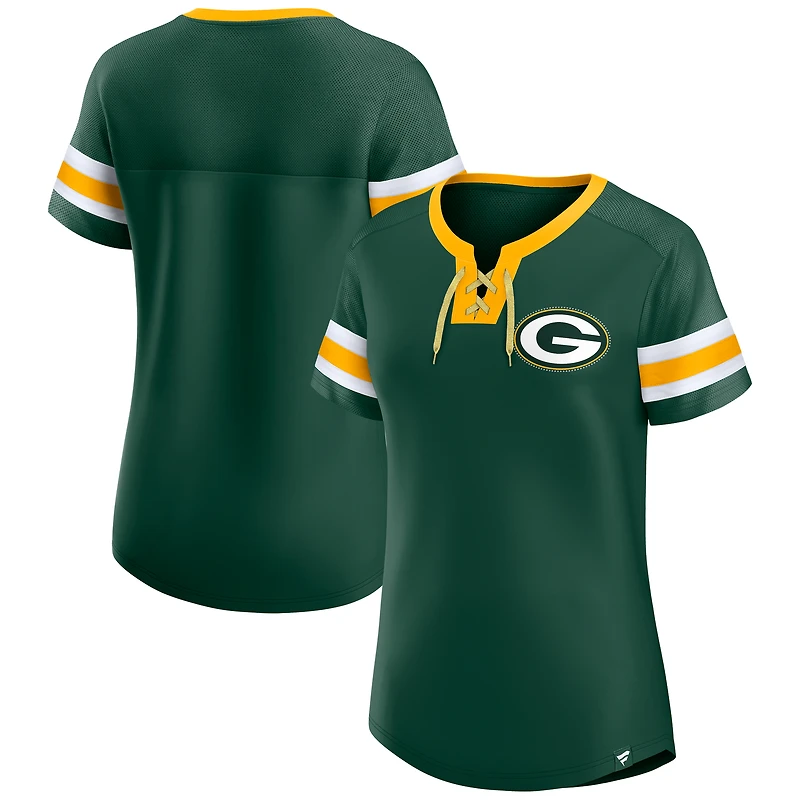 Women's Fanatics Green Green Bay Packers Bling Athena Jersey Style Lace-up T-Shirt