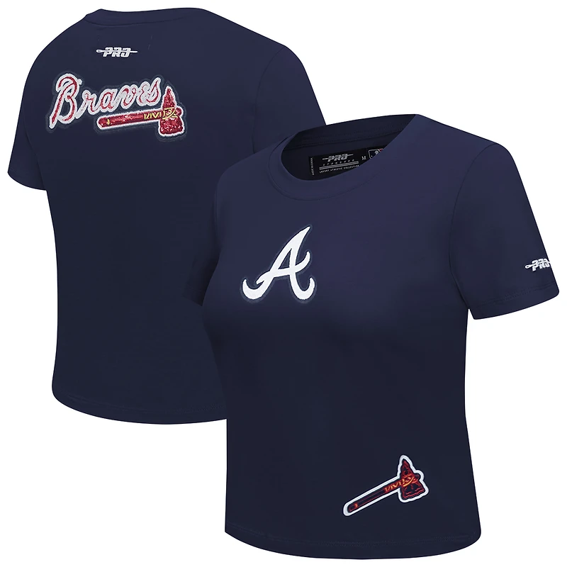 Women's Pro Standard Navy Atlanta Braves Game Day Classics Baby Doll Cropped T-Shirt