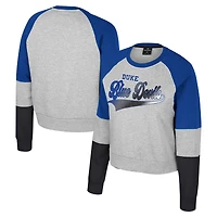 Women's Colosseum Heather Gray Duke Blue Devils Katinka Rhinestone Scoop Neck Pullover Sweatshirt