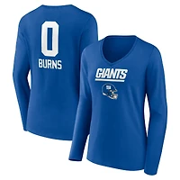 Women's Brian Burns Royal New York Giants Name & Number Team Wordmark Long Sleeve V-Neck T-Shirt