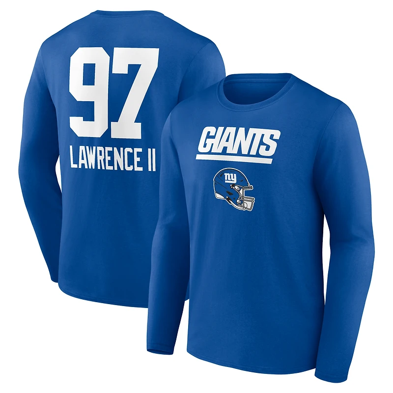 Men's Dexter Lawrence II Royal New York Giants Name & Number Team Wordmark Long Sleeve T-Shirt