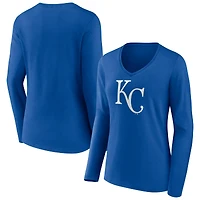 Women's Royal Kansas City Royals Core Official Logo Long Sleeve V-Neck T-Shirt