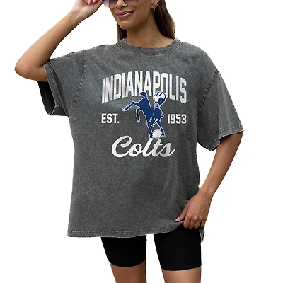 Women's Gameday Couture Grey Indianapolis Colts Throwback Oversized Snow Wash T-Shirt