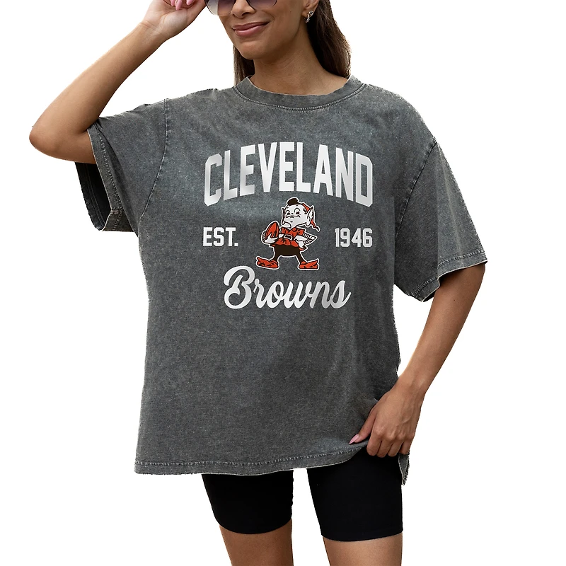 Women's Gameday Couture Grey Cleveland Browns Throwback Oversized Snow Wash T-Shirt