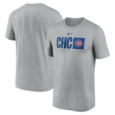 Men's Nike Heather Gray Chicago Cubs Tricode Legend Performance T-Shirt