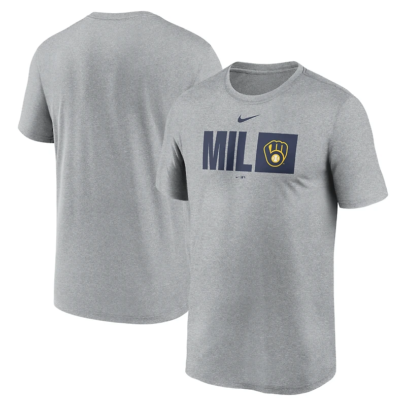 Men's Nike Heather Gray Milwaukee Brewers Tricode Legend Performance T-Shirt