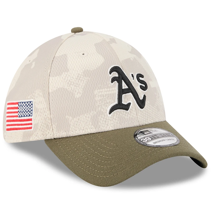 Men's New Era Light Beige/Olive Athletics 2025 Armed Forces Day 39THIRTY Flex Hat