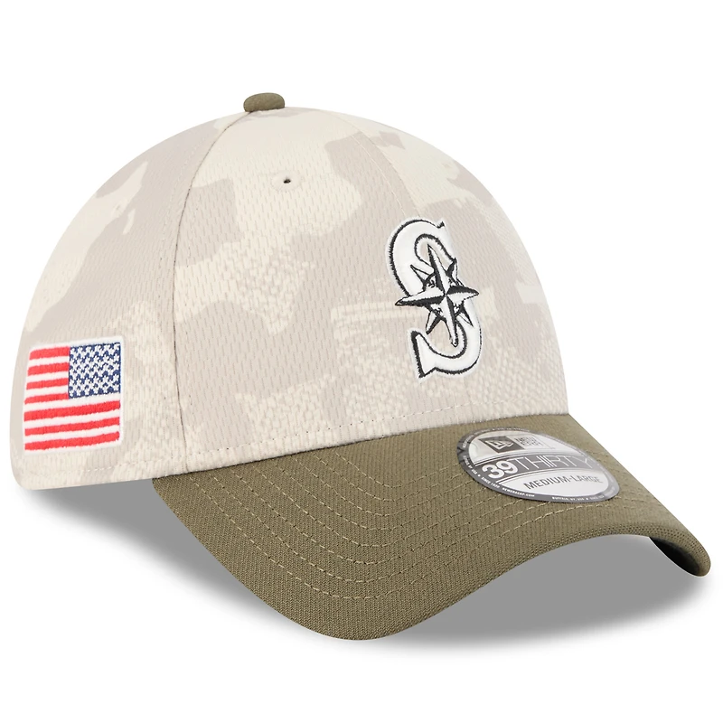 Men's New Era Light Beige/Olive Seattle Mariners 2025 Armed Forces Day 39THIRTY Flex Hat