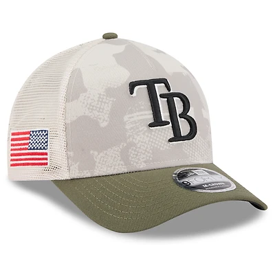 Men's New Era Light Beige/Olive Tampa Bay Rays 2025 Armed Forces Day 9FORTY M-Crown A-Frame Adjustable Hat