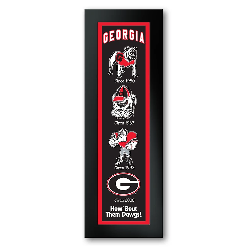 Georgia Bulldogs Framed 12" x 36" Logo Heritage Art Print