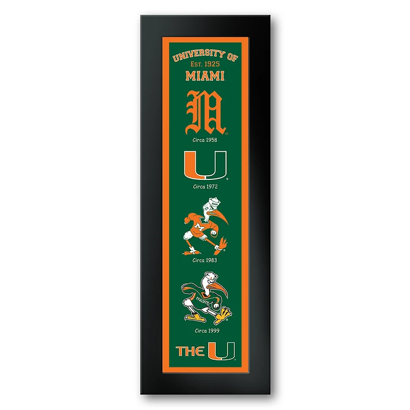 Miami Hurricanes Framed 12" x 36" Logo Heritage Art Print