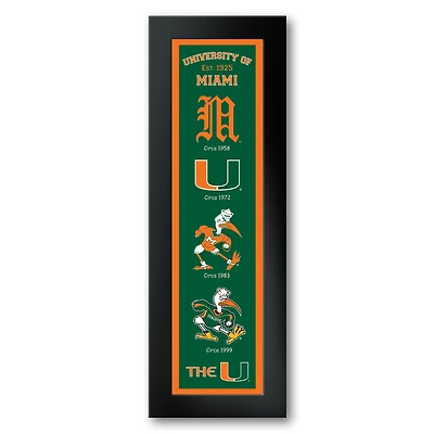 Miami Hurricanes Framed 12" x 36" Logo Heritage Art Print