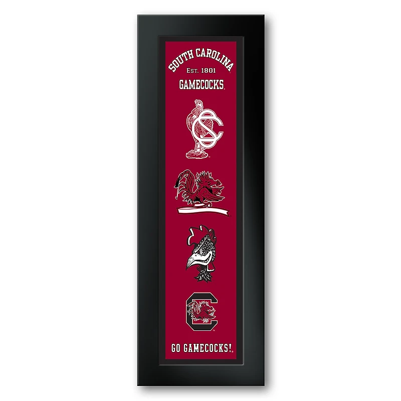 South Carolina Gamecocks Framed 12" x 36" Logo Heritage Art Print