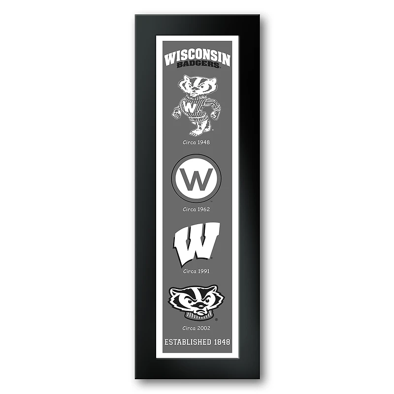 Wisconsin Badgers Framed 12" x 36" Logo Heritage Art Print