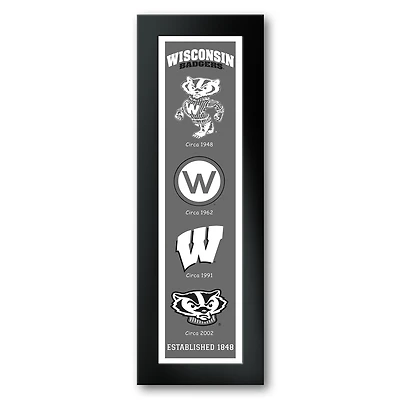 Wisconsin Badgers Framed 12" x 36" Logo Heritage Art Print