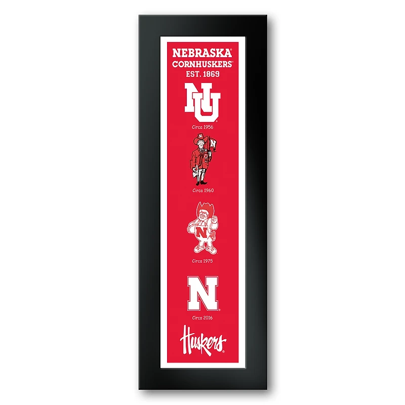 Nebraska Huskers Framed 12" x 36" Logo Heritage Art Print