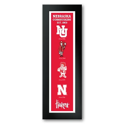 Nebraska Huskers Framed 12" x 36" Logo Heritage Art Print