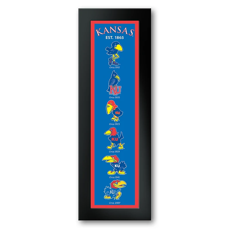 Kansas Jayhawks Framed 12" x 36" Logo Heritage Art Print