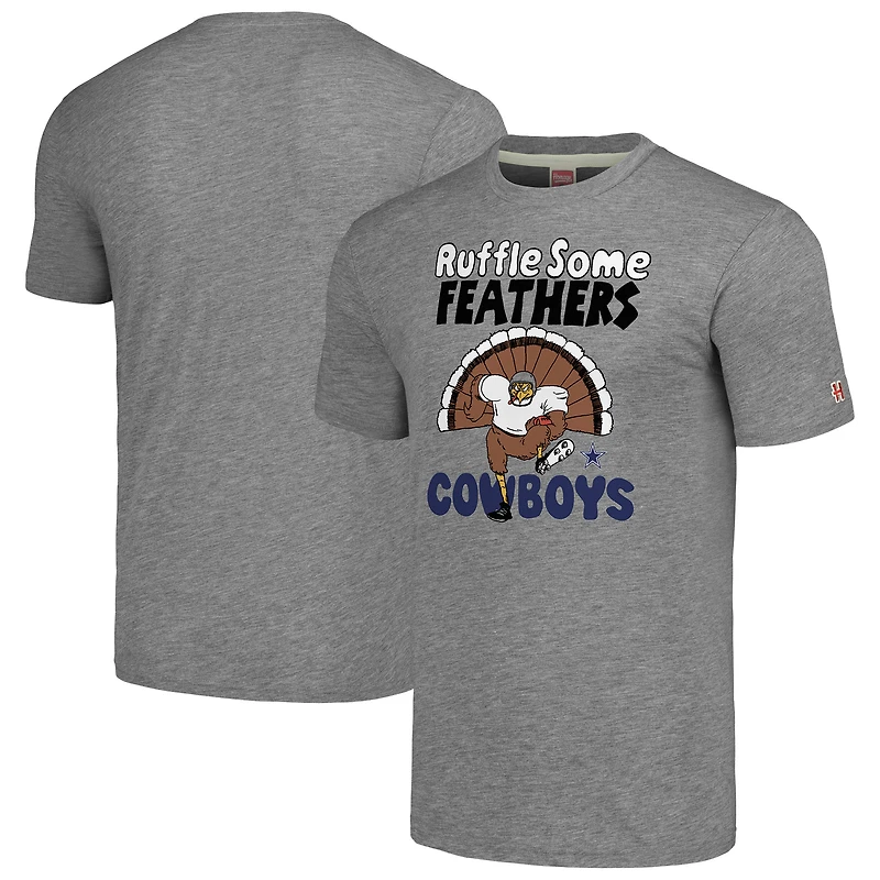 Unisex Homage Gray Dallas Cowboys Ruffle Some Feathers Tri-Blend T-Shirt